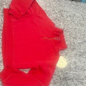 H&M Bold Red Women's Half-Zip Cropped Sweatshirt